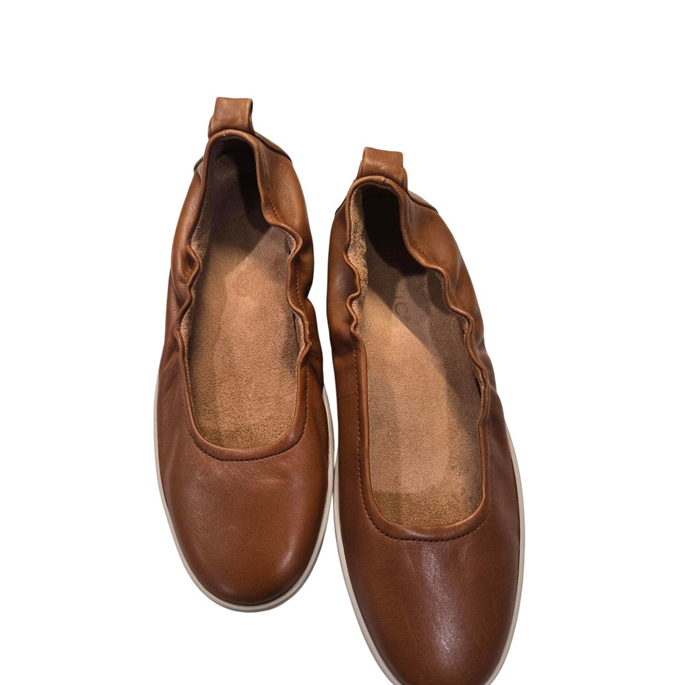 Vionic Zinah Tan Leather Ballet Flat Slip On Sneaker Orthotic Platform Shoes